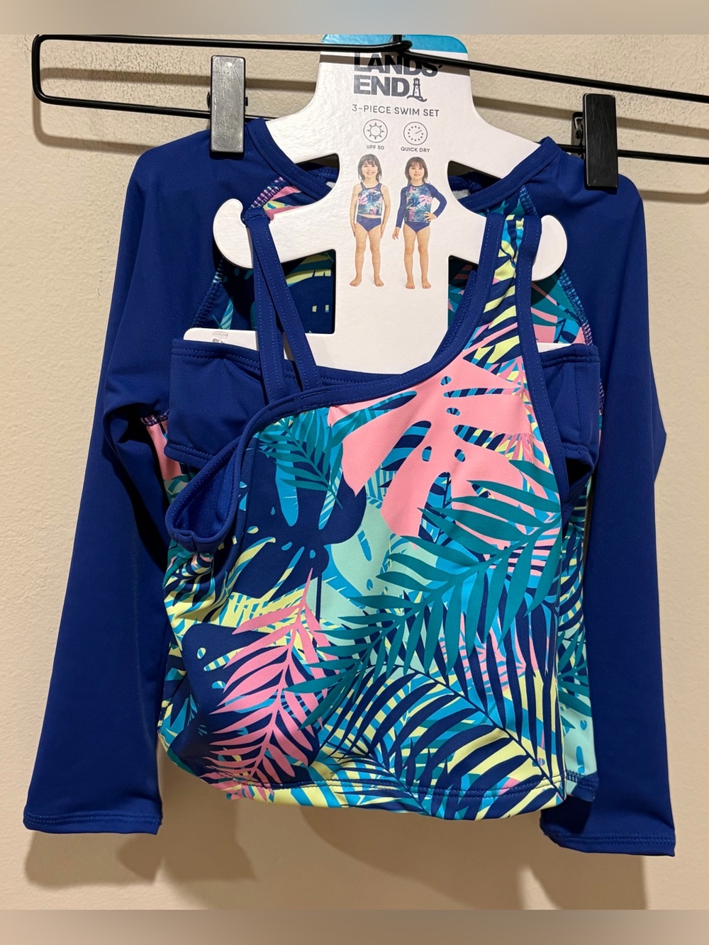 NWT Lands End 3 Piece Blue Swim Set - Swim Shirt and 2 Piece Tankini - Girl’s 4T